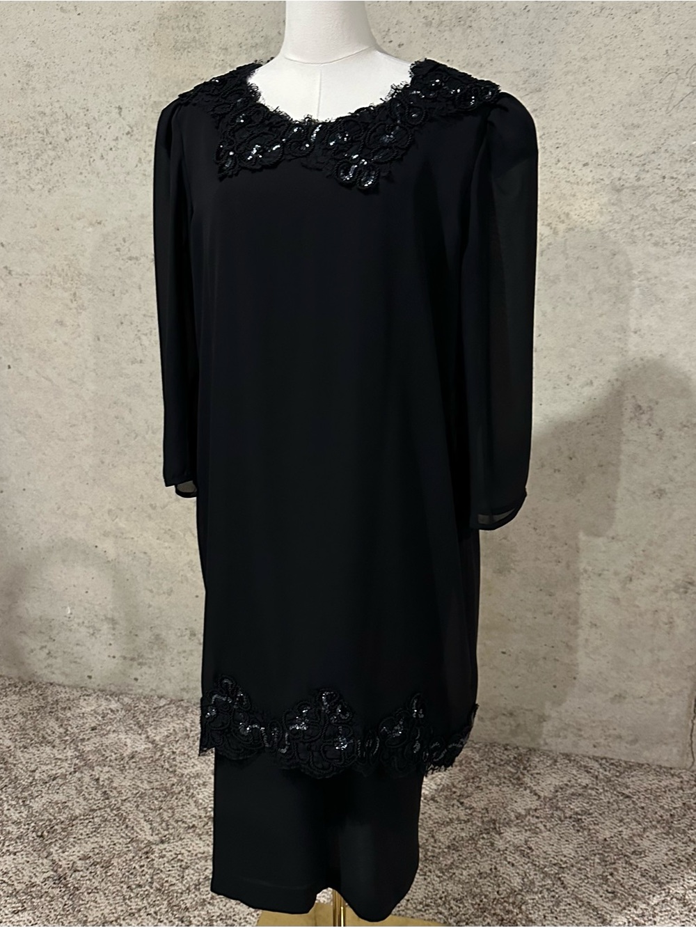 Vintage Digran Black Beaded Evening Dress European Formal Quiet Luxury Size L